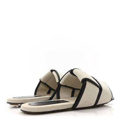 Bottega Veneta Cassette Canvas Patch Flat Sandals 40.5 Natural Black 5 of 9