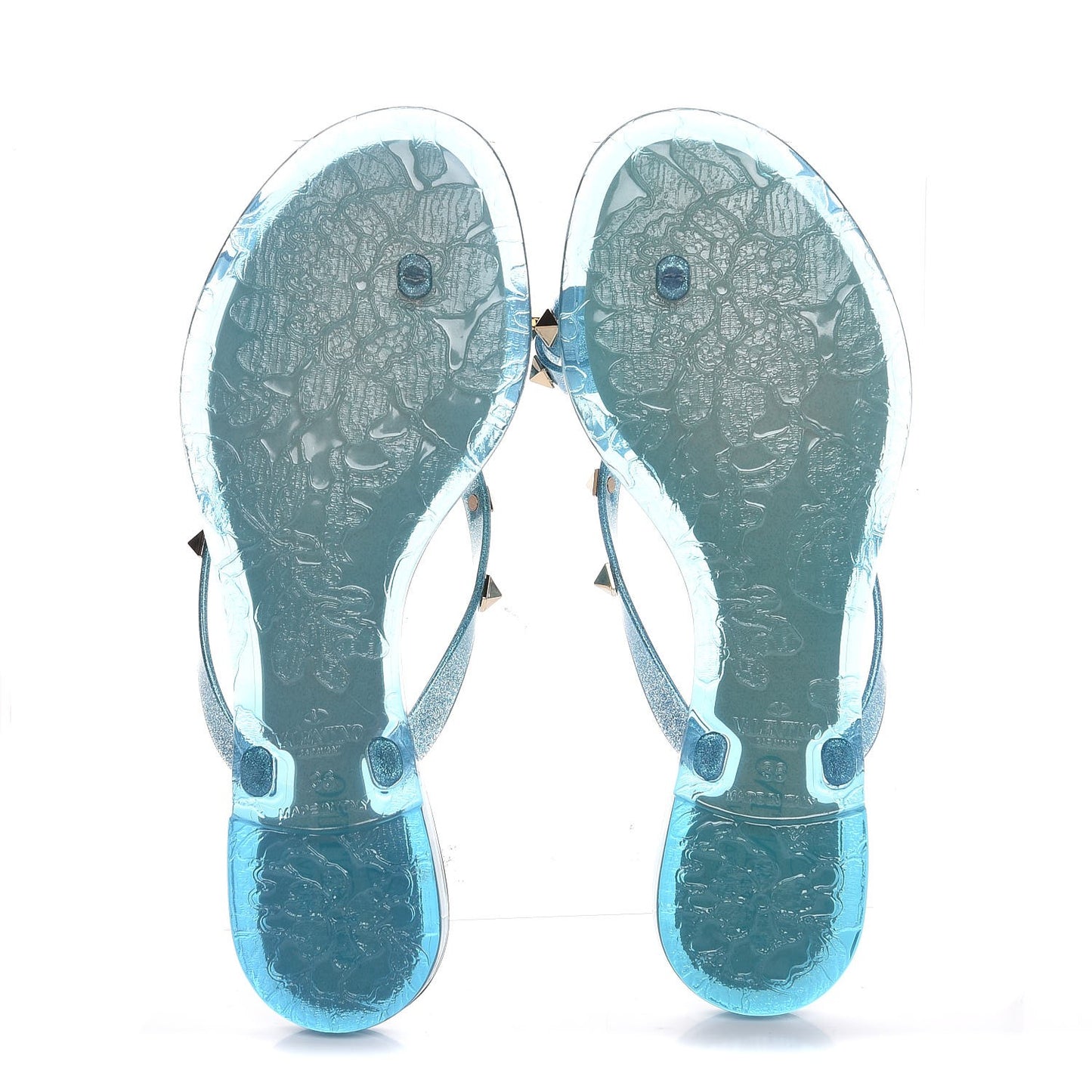 PVC Jelly Glitter Rockstud Bow Thong Sandals 36 Cerulean