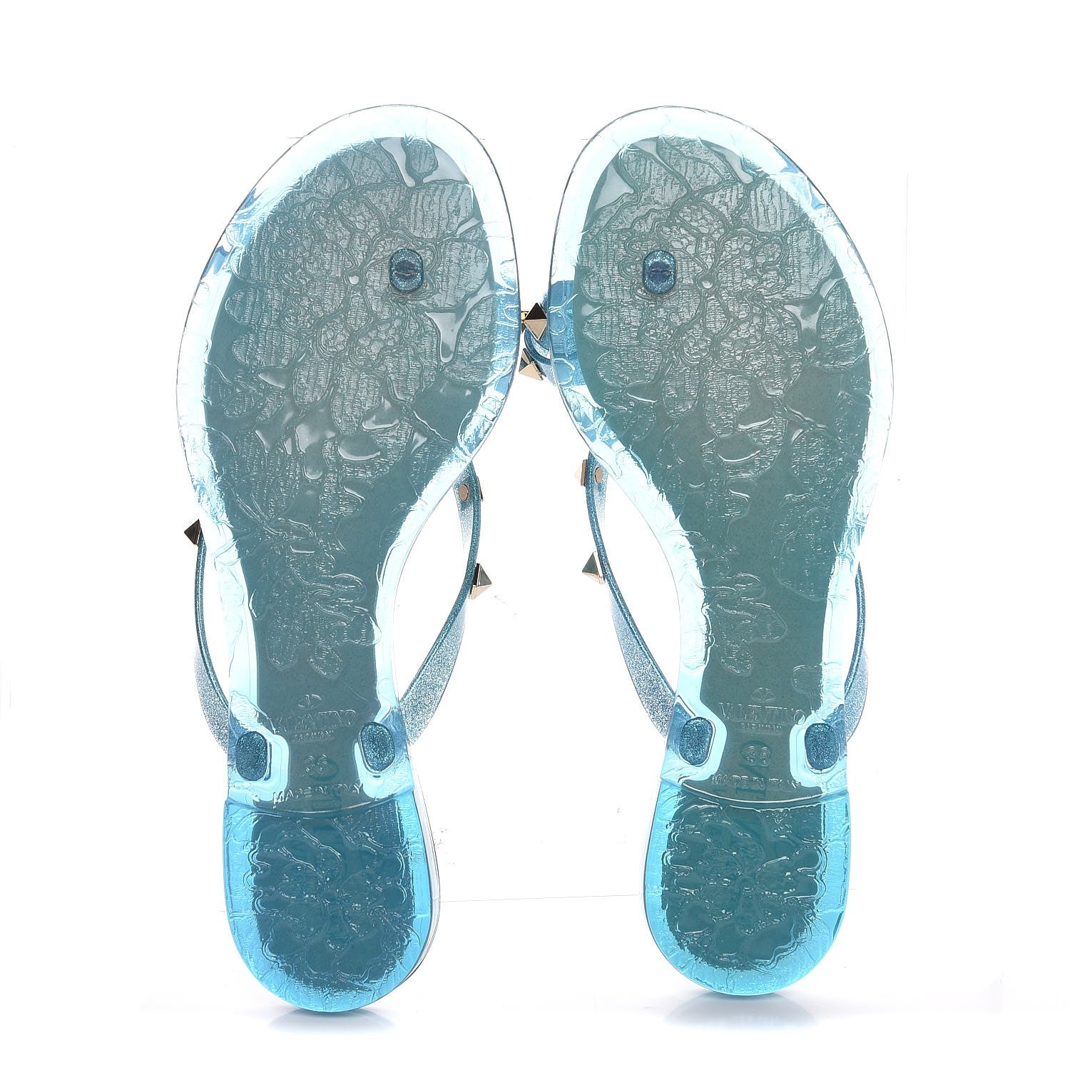 Valentino Garavani PVC Jelly Glitter Rockstud Bow Thong Sandals 36 Cerulean 5 of 8