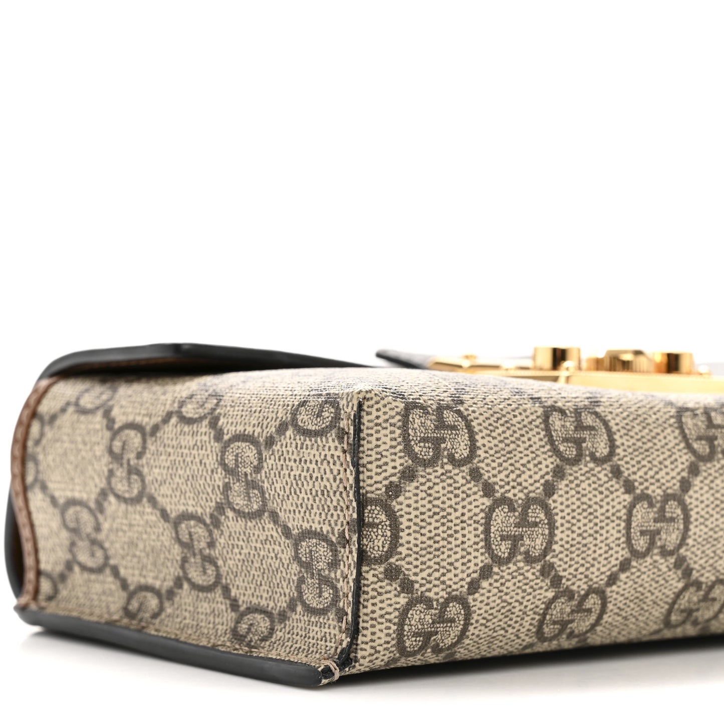 GG Supreme Monogram Calfskin Mini Padlock Top Handle Shoulder Bag Beige Black Cuir