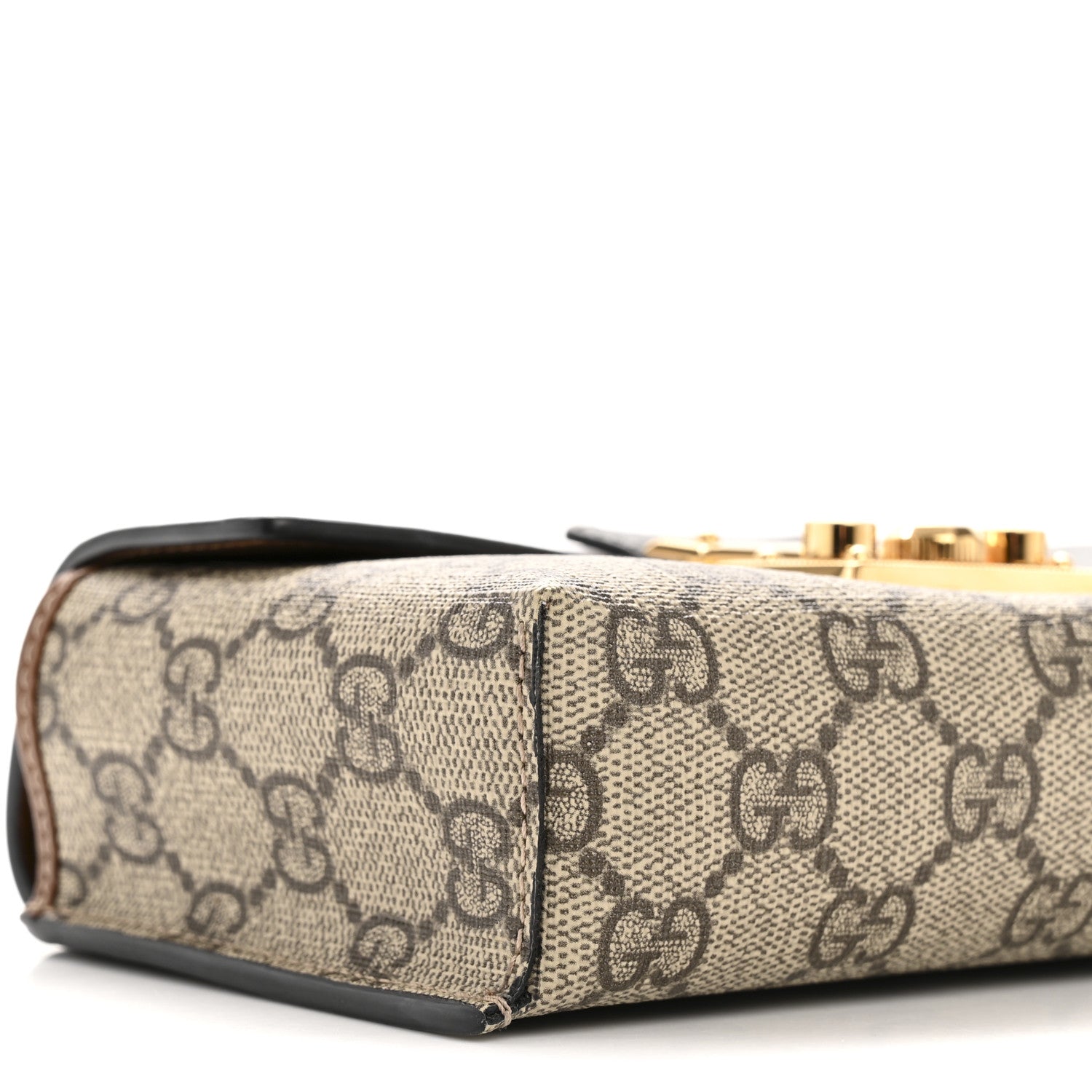 Gucci GG Supreme Monogram Calfskin Mini Padlock Top Handle Shoulder Bag Beige Black Cuir 9 of 12