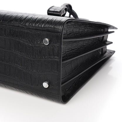 Saint Laurent Calfskin Crocodile Embossed Small Sac de Jour Black 8 of 9