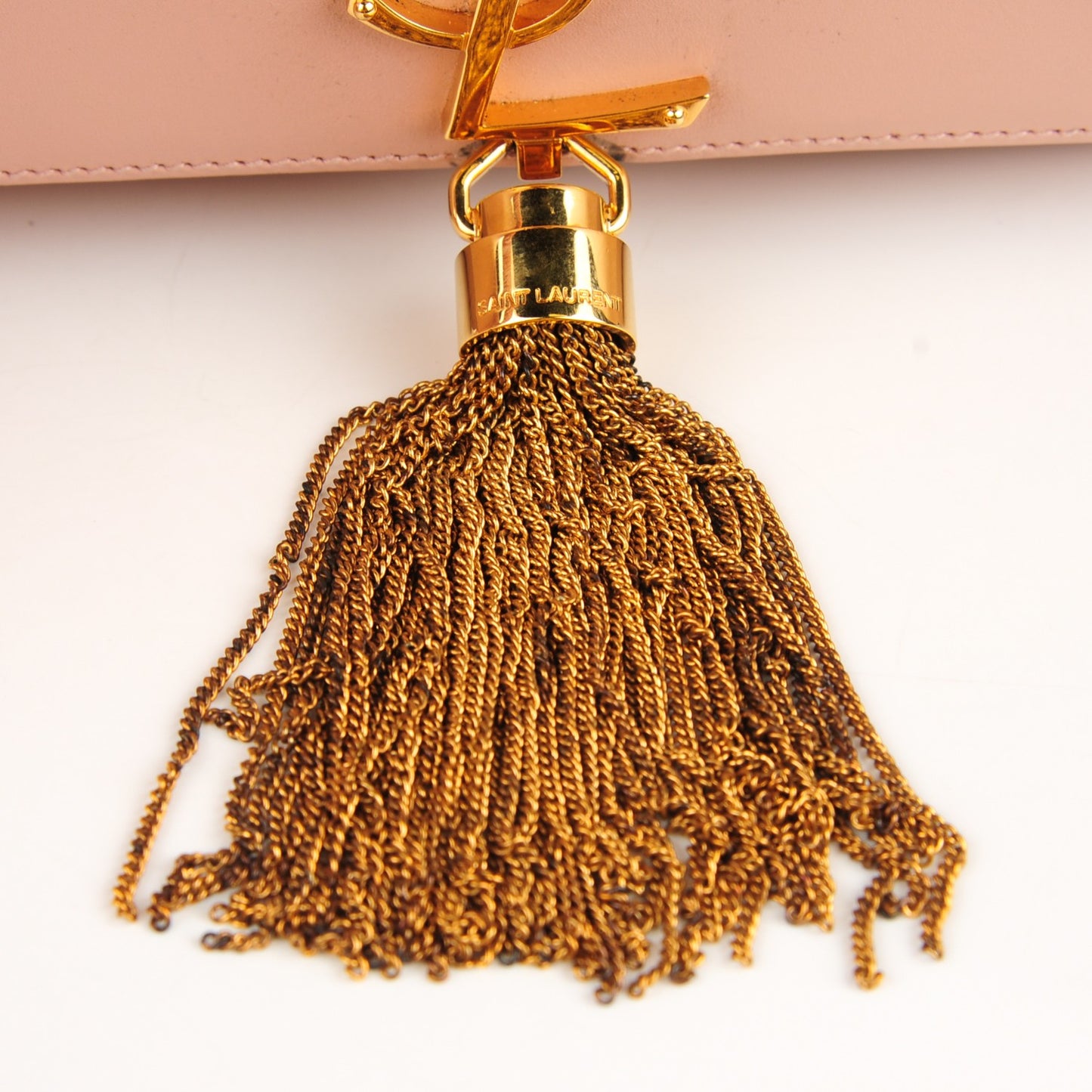 Calfskin Small Classic Monogram Kate Tassel Satchel Pale Blush