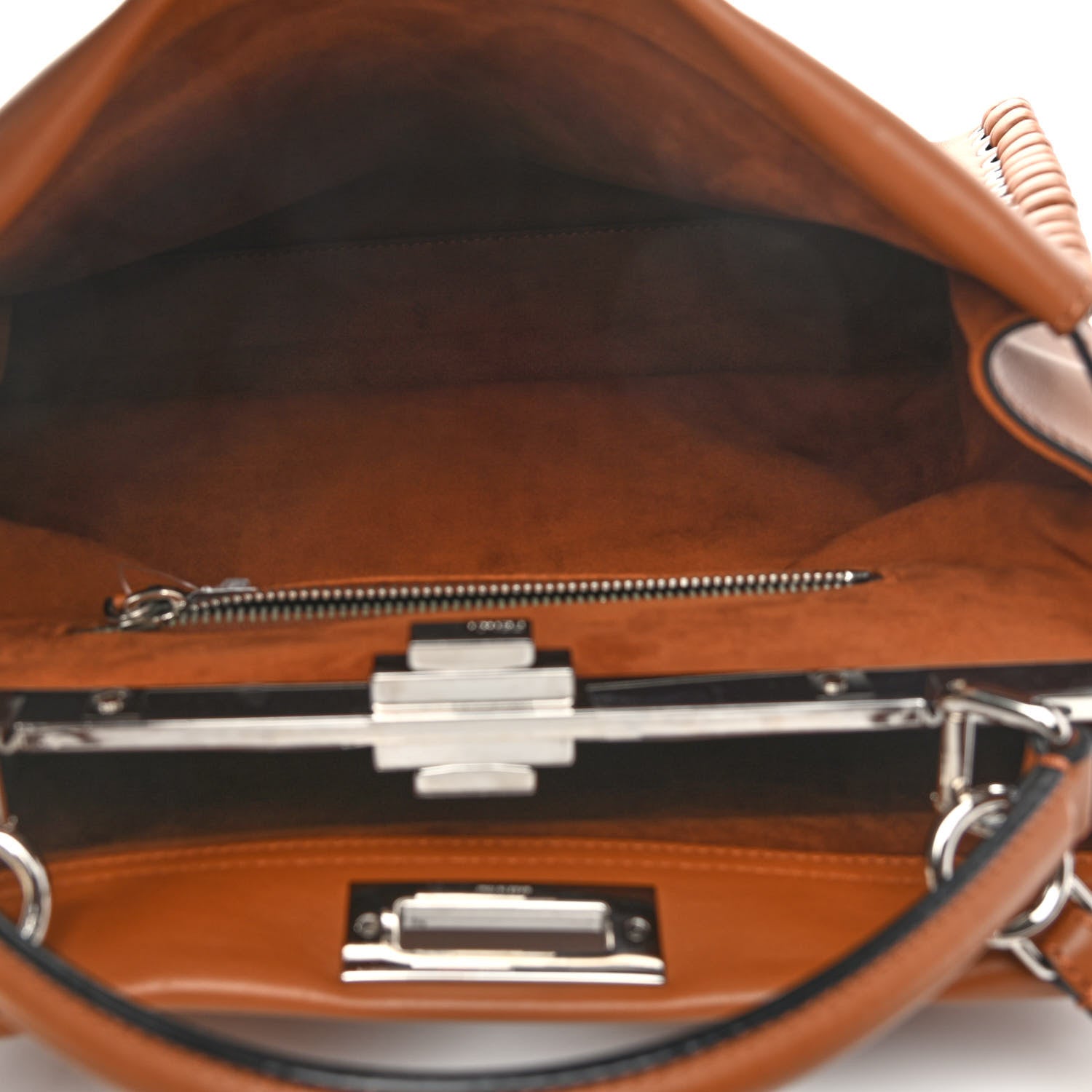Fendi Calfskin Lace Up Large Peekaboo Iconic Satchel Cognac 6 of 12