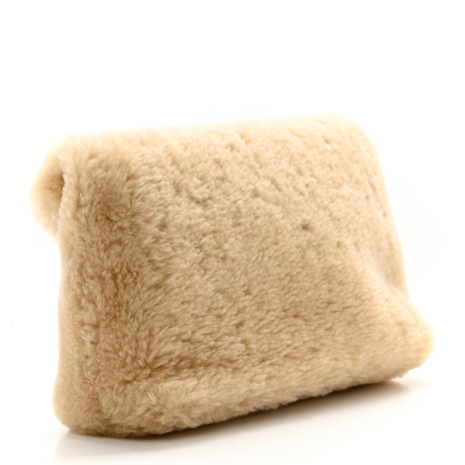 Saint Laurent Shearling Quilted Monogram Loulou Puffer Pouch Clutch Natural Beige Brick 3 of 8