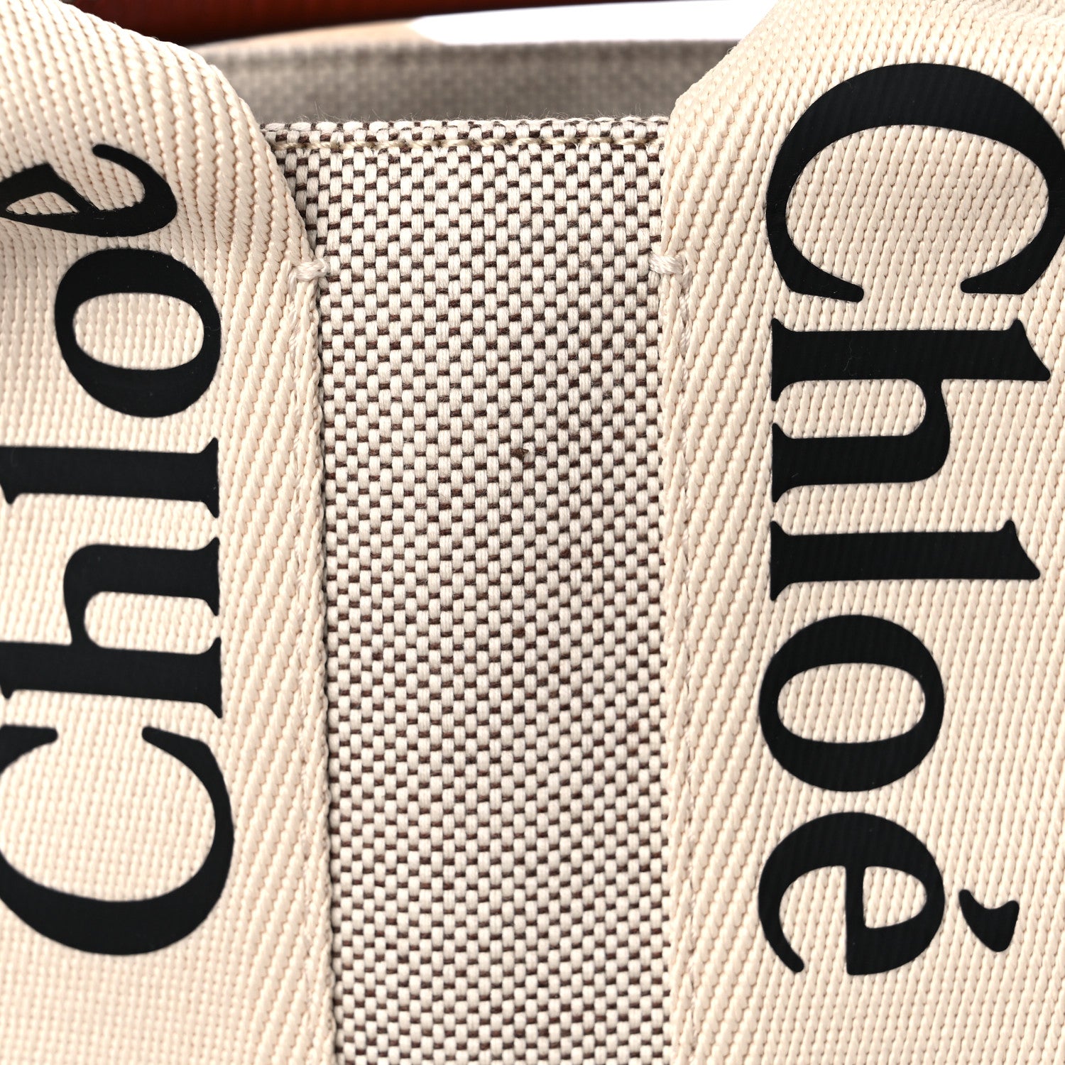 Chloe Cotton Calfskin Small Woody Ribbon Tote With Strap White Brown 10 of 10