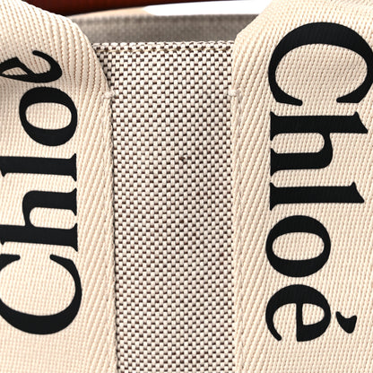 Chloe Cotton Calfskin Small Woody Ribbon Tote With Strap White Brown 10 of 10