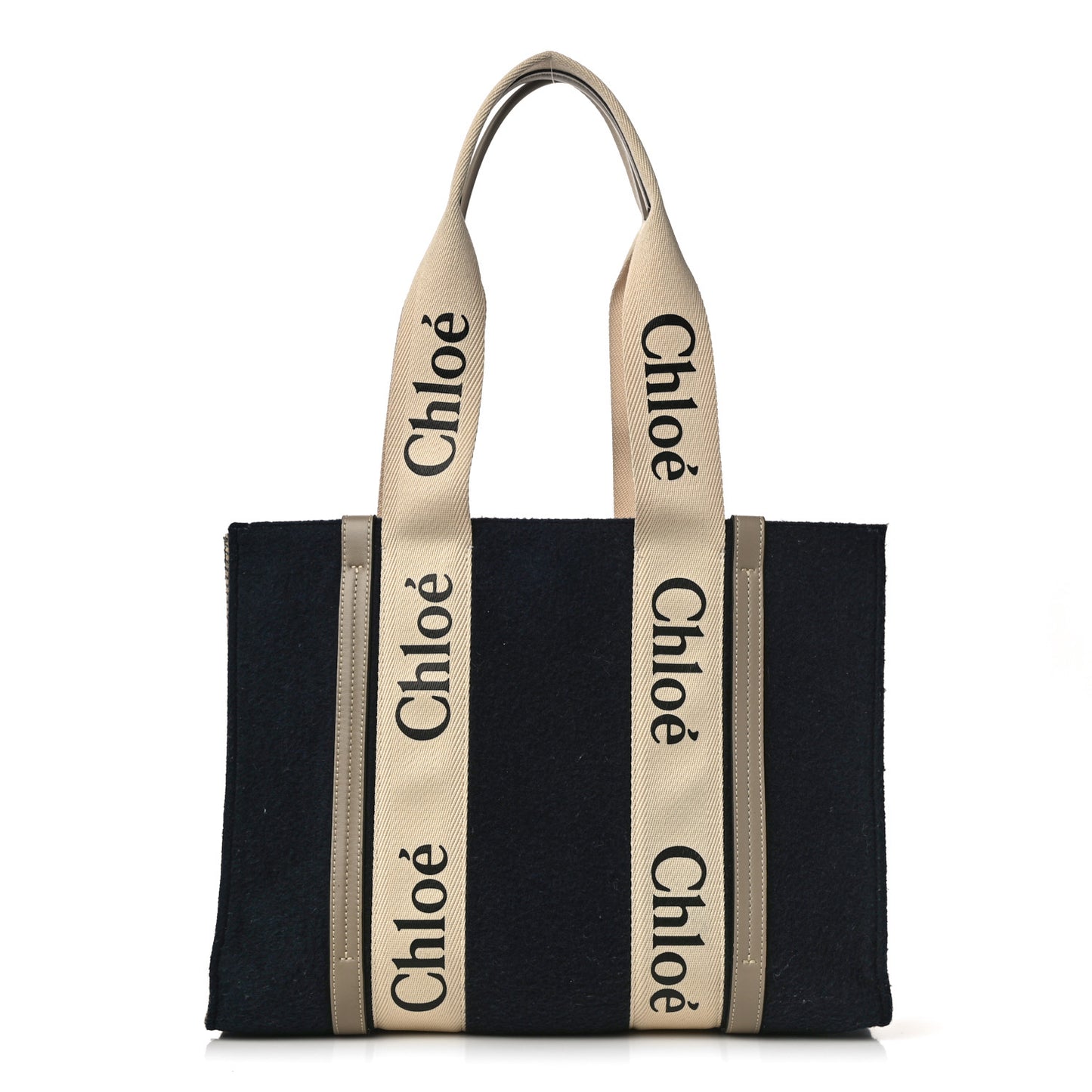 Felt Calfskin Medium Woody Ribbon Tote Navy