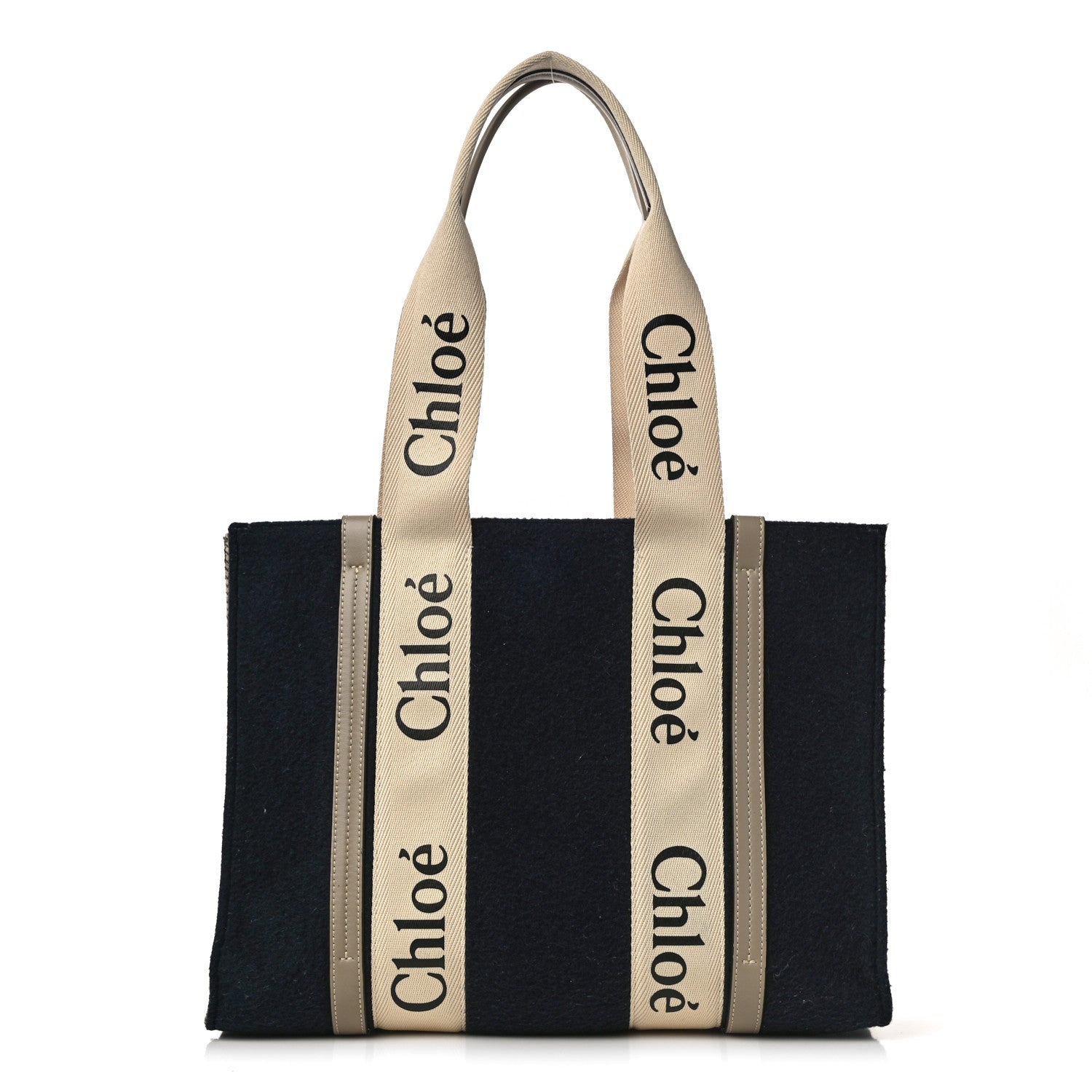 Chloe Felt Calfskin Medium Woody Ribbon Tote Navy 1 of 12