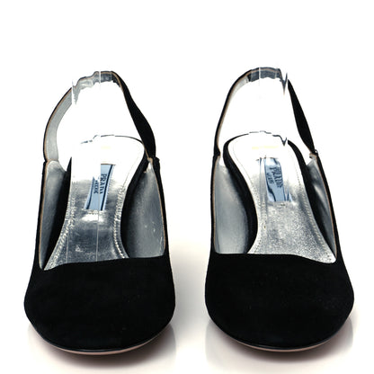 Prada Suede Crystal Block Heel Slingback Pump 37 Black 3 of 10