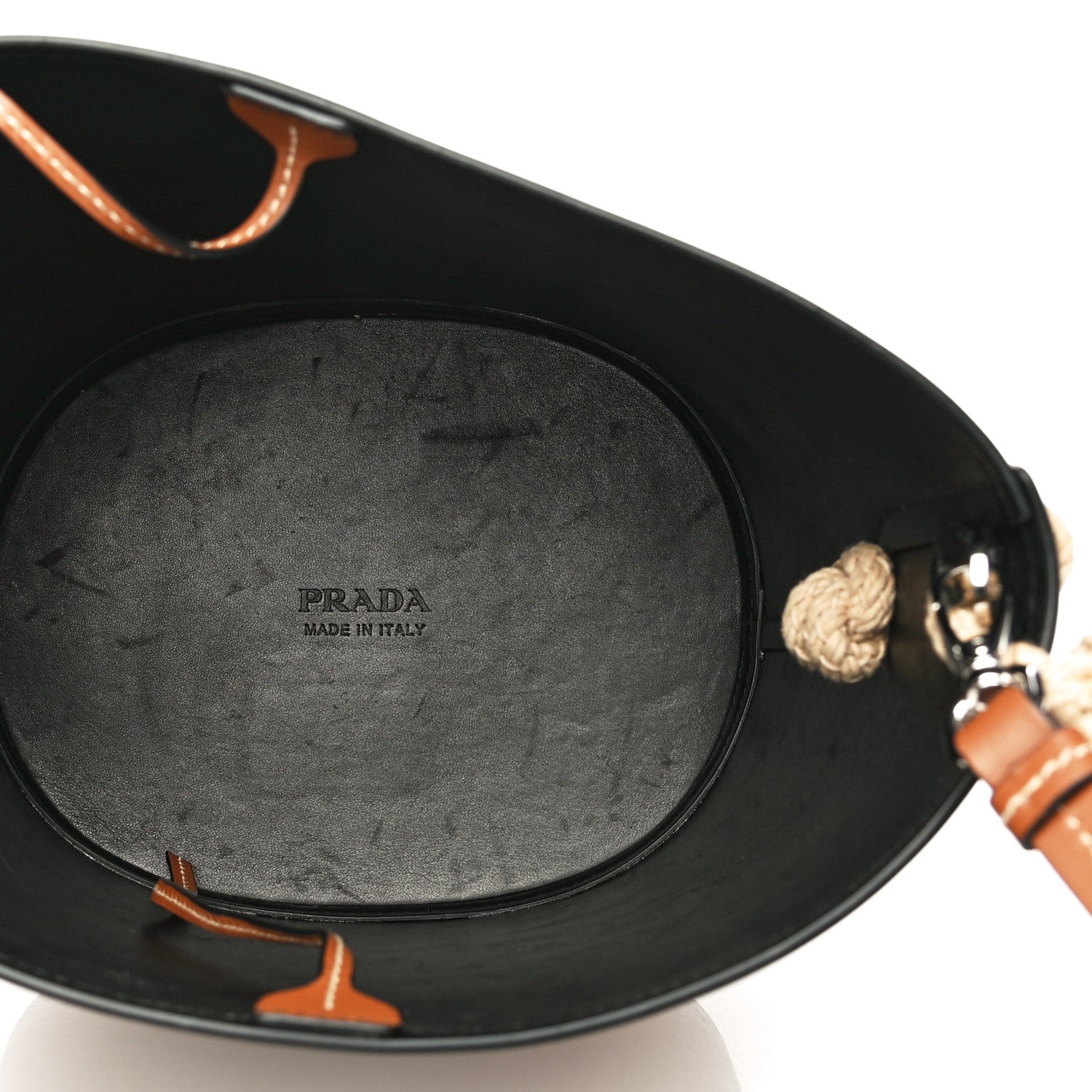 Prada City Calfskin Knotted Rope Bucket Bag Cognac 7 of 19