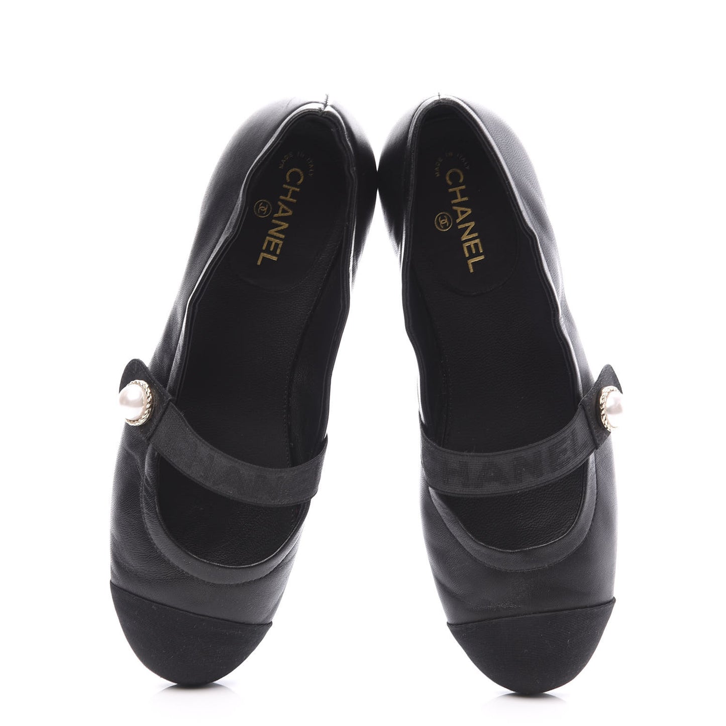 Lambskin Grosgrain Pearl Cap Toe Ballerina Flats 35 Black