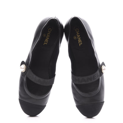Chanel Lambskin Grosgrain Pearl Cap Toe Ballerina Flats 35 Black 5 of 11