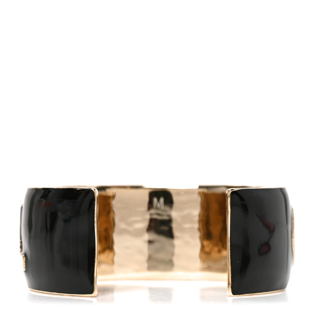 Chanel Metal Enamel Wide Chanel Logo Cuff Bracelet M Black White 3 of 4
