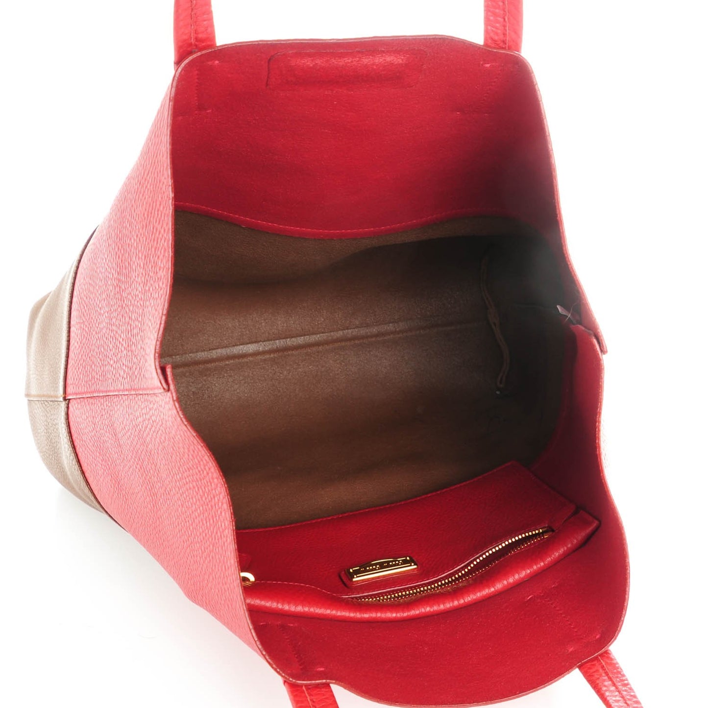 Vitello Daino Bi-Color Shopping Tote Red Brown