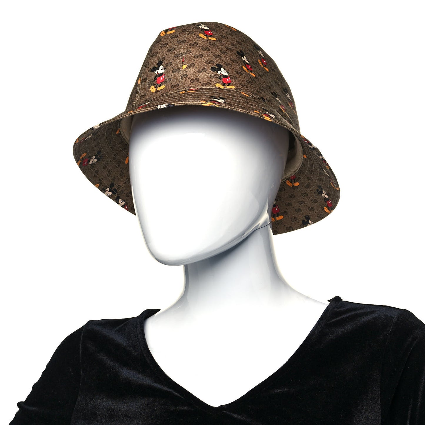 X DISNEY Mini Vintage GG Supreme Monogram Mickey Mouse Trent Bucket Hat M Beige Ebony Yellow