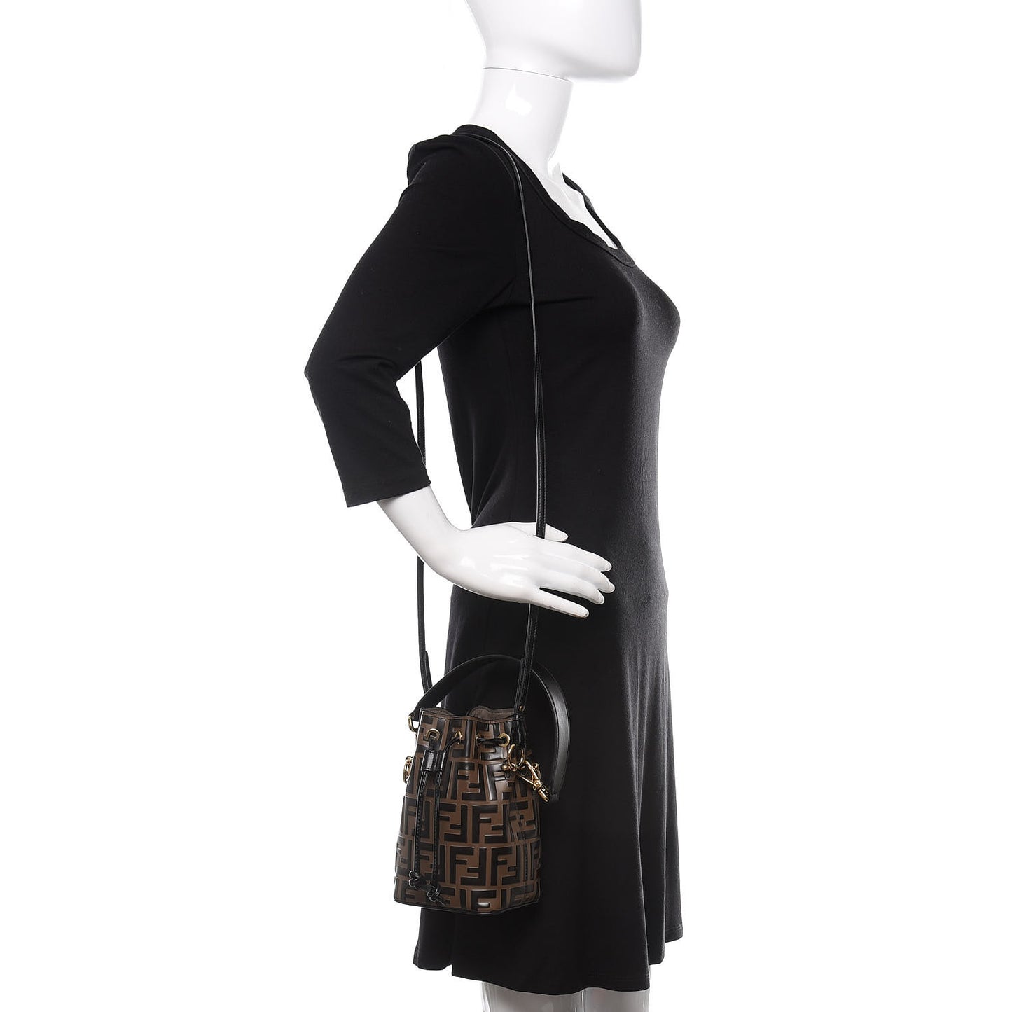Vitello Liberty F is Fendi Bi-Color FF 1974 Embossed Mini Mon Tresor Bucket Bag Maya Black
