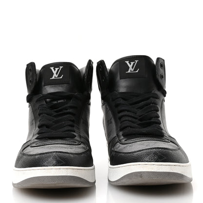 Louis Vuitton Calfskin Monogram Eclipse Mens Rivoli High Top Sneakers 10 Black Grey 3 of 8
