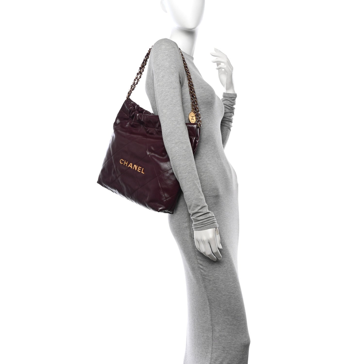 Chanel Shiny Calfskin Quilted Small Chanel 22 Dark Burgundy 2 of 12