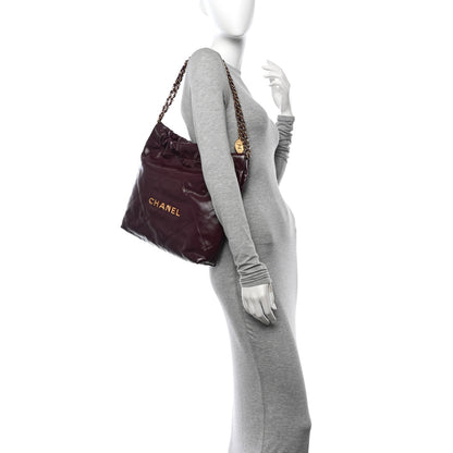 Chanel Shiny Calfskin Quilted Small Chanel 22 Dark Burgundy 2 of 12
