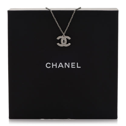 Chanel Crystal Pearl CC Pendant Necklace Silver 6 of 6