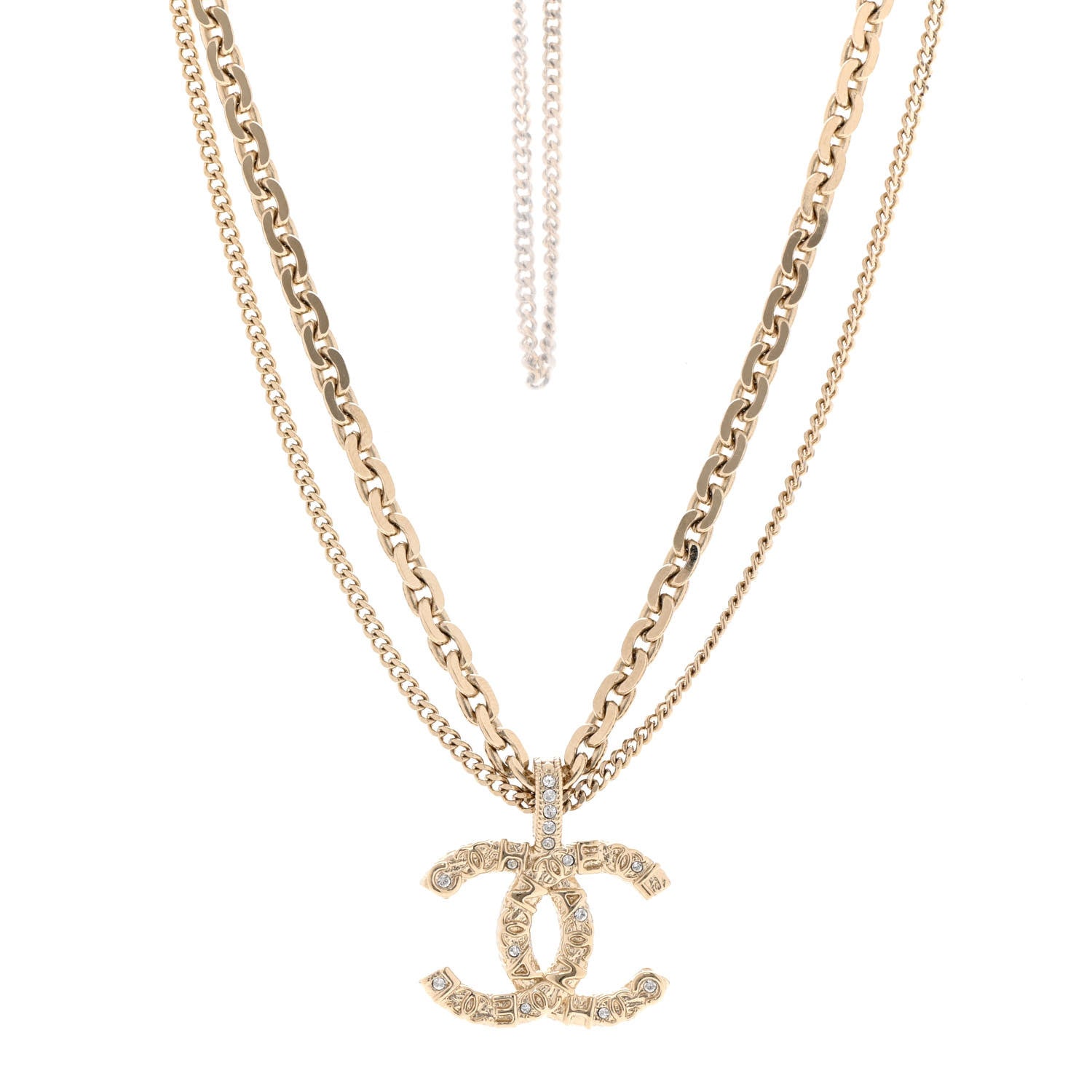 Chanel Crystal CC Multi Strand Chain Necklace Gold 1 of 6