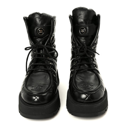 Chanel Lambskin Calfskin Quilted Lace Up Combat Boots 40.5 Black 3 of 10