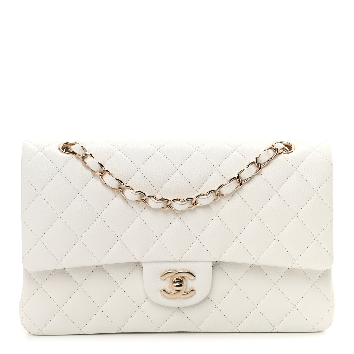 Caviar Quilted Medium Double Flap White