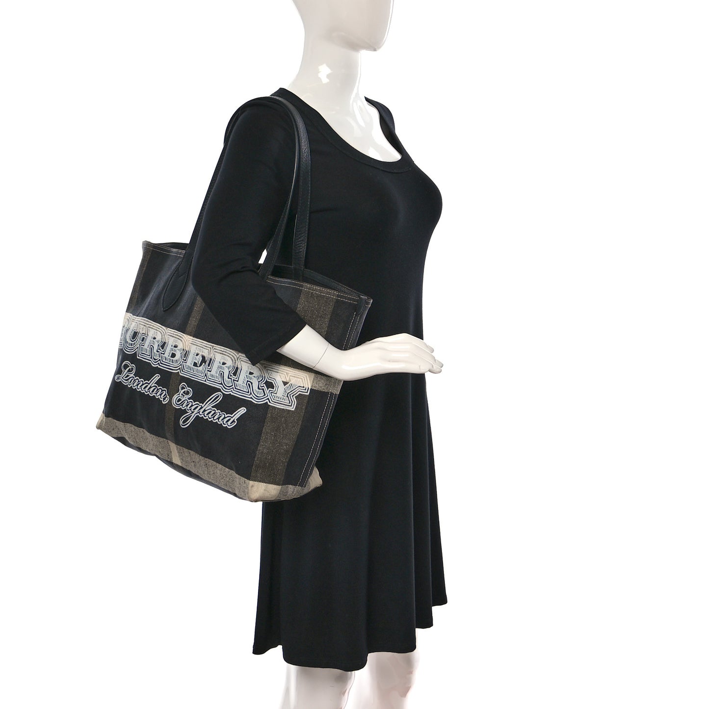 Coated Canvas Mega Check Medium Doodle Tote Black White