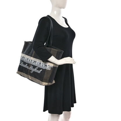 Burberry Coated Canvas Mega Check Medium Doodle Tote Black White 2 of 12