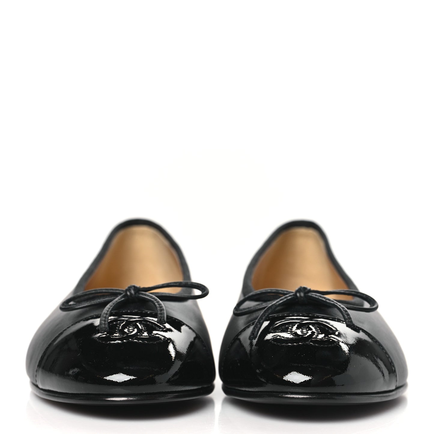 Lambskin Patent Cap Toe Ballerina Flats 38.5 Black
