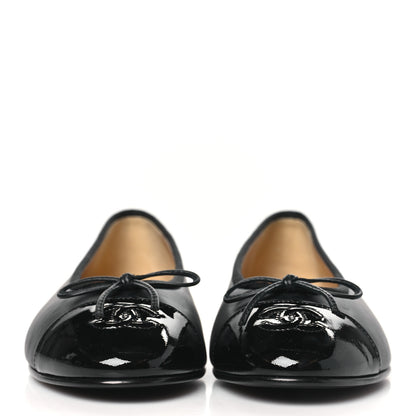 Chanel Lambskin Patent Cap Toe Ballerina Flats 38.5 Black 2 of 9