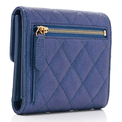 Chanel Iridescent Caviar Flap Quilted Card Holder Wallet Dark Blue 3 of 10