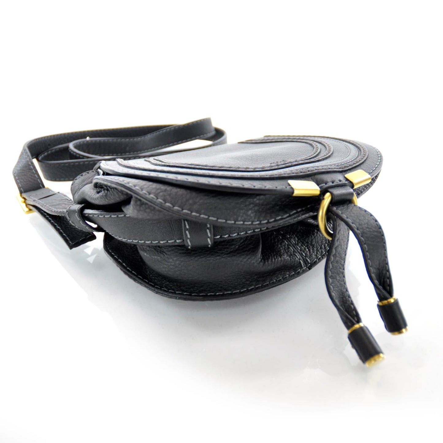 Leather Marcie Round Crossbody Bag Black