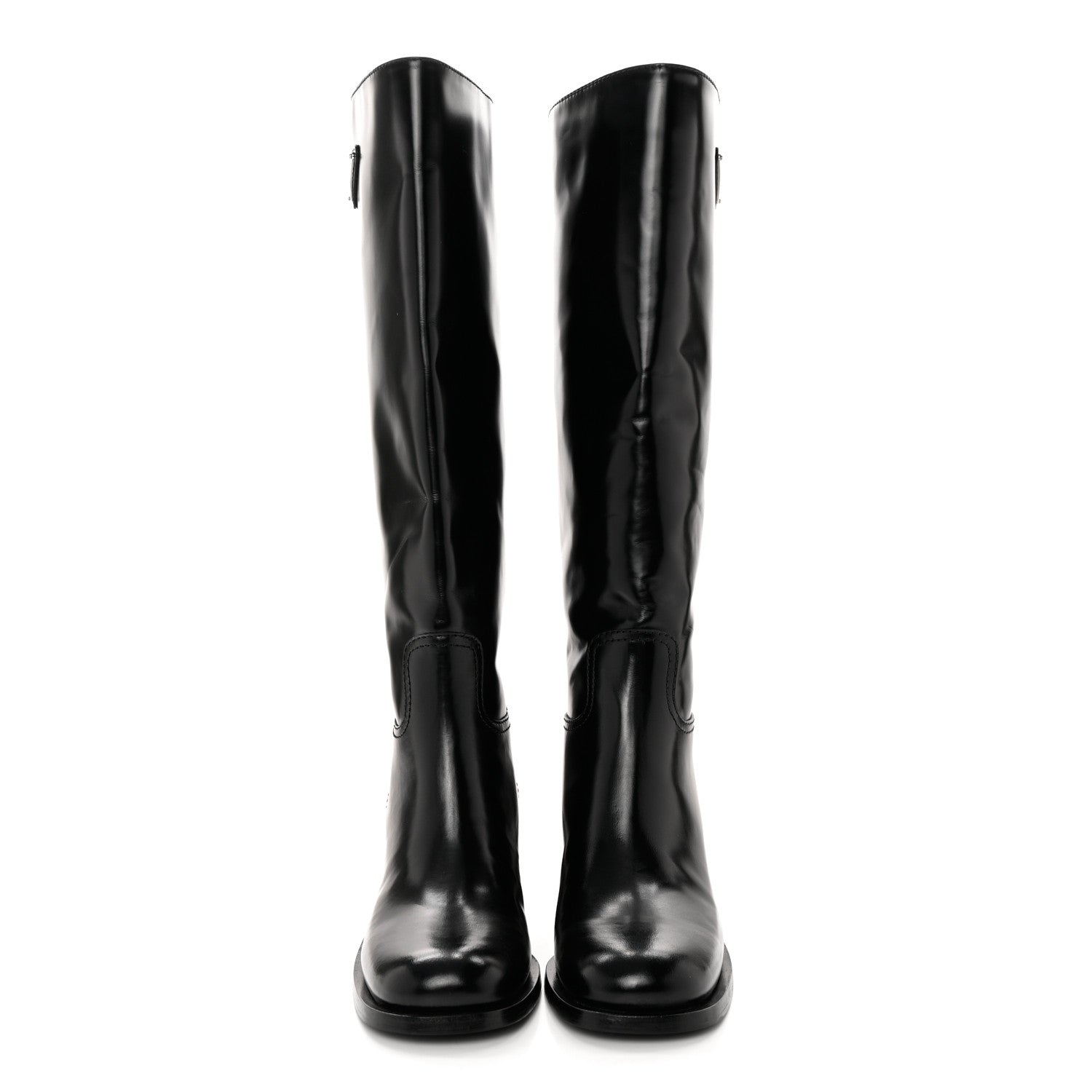 Prada Spazzolato Metal Triangle Logo 55mm Riding Boots 37 Black 2 of 16