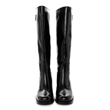 Prada Spazzolato Metal Triangle Logo 55mm Riding Boots 37 Black 2 of 16