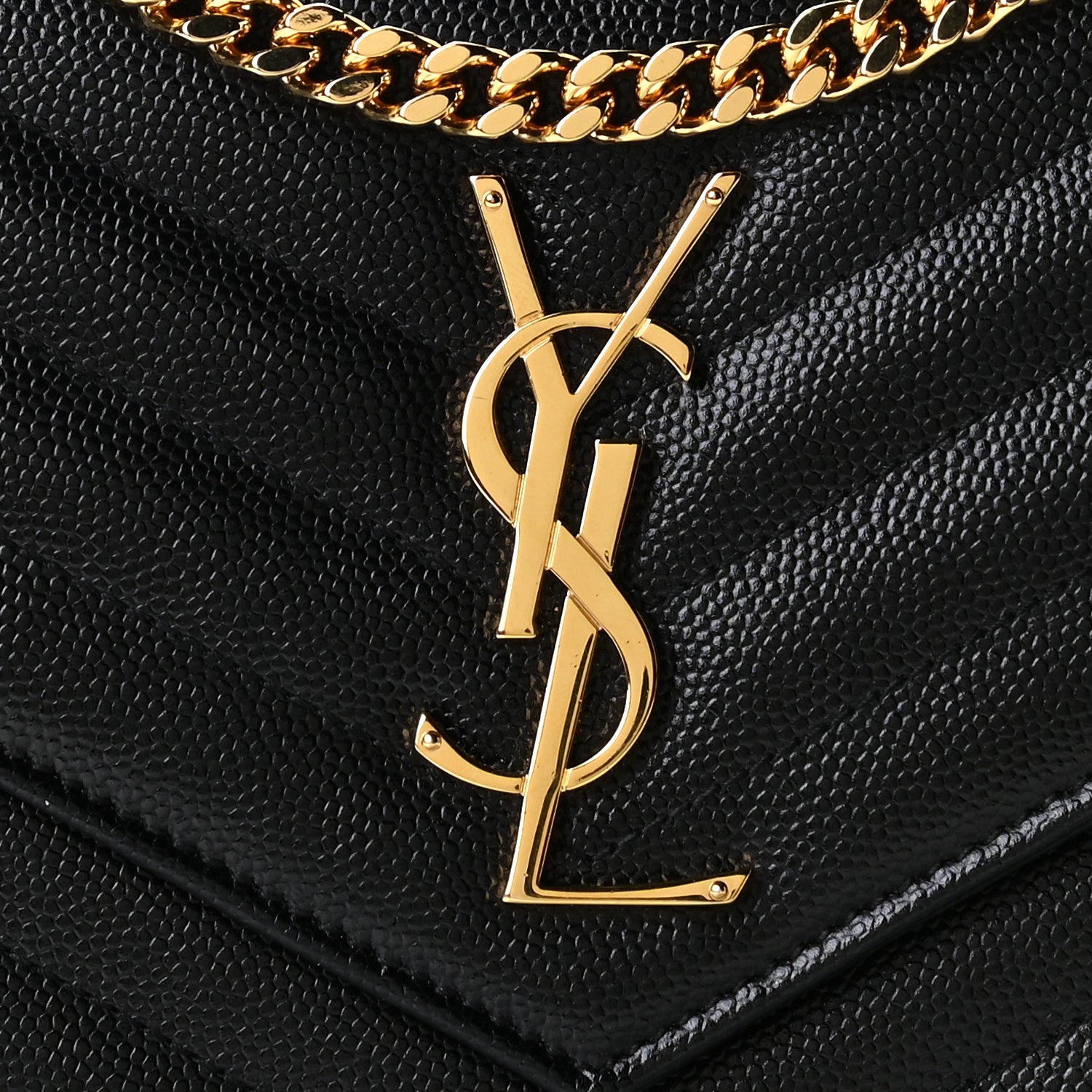 Saint Laurent Grain De Poudre Matelasse Chevron Monogram Chain Wallet Black 9 of 11