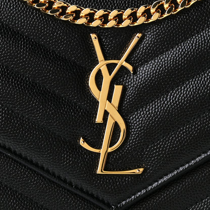 Saint Laurent Grain De Poudre Matelasse Chevron Monogram Chain Wallet Black 9 of 11
