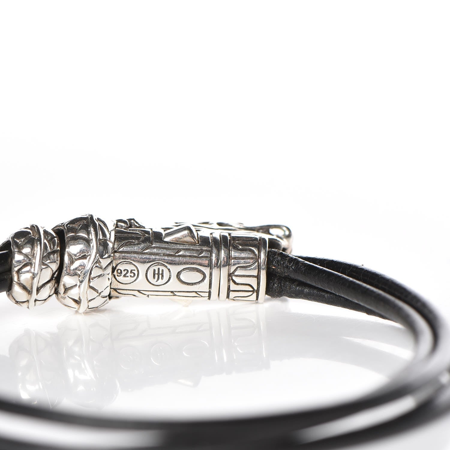 John Hardy Sterling Silver 18K Yellow Gold Leather Naga Bracelet M Black 4 of 8