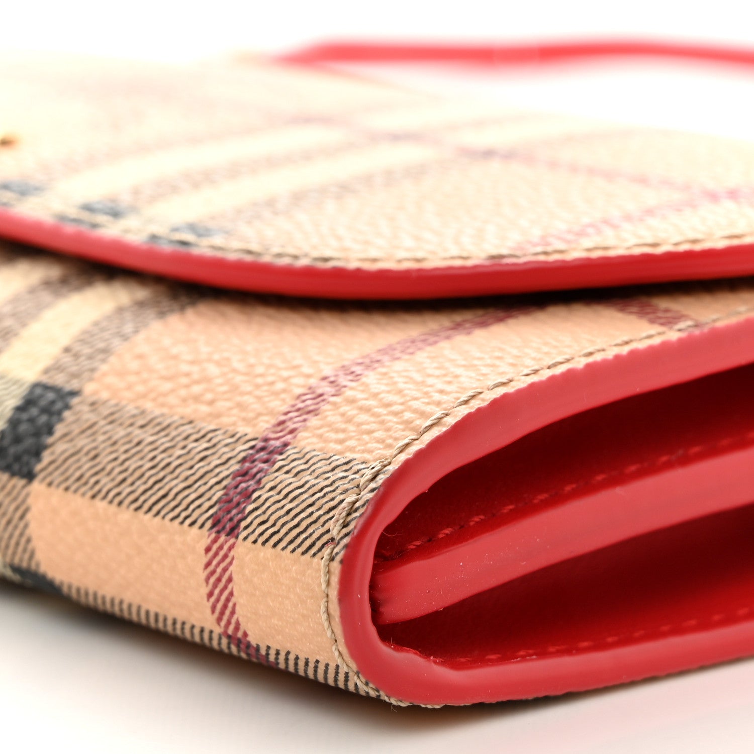 Burberry Haymarket Check Henley Wallet On Chain Coral Red 1549324