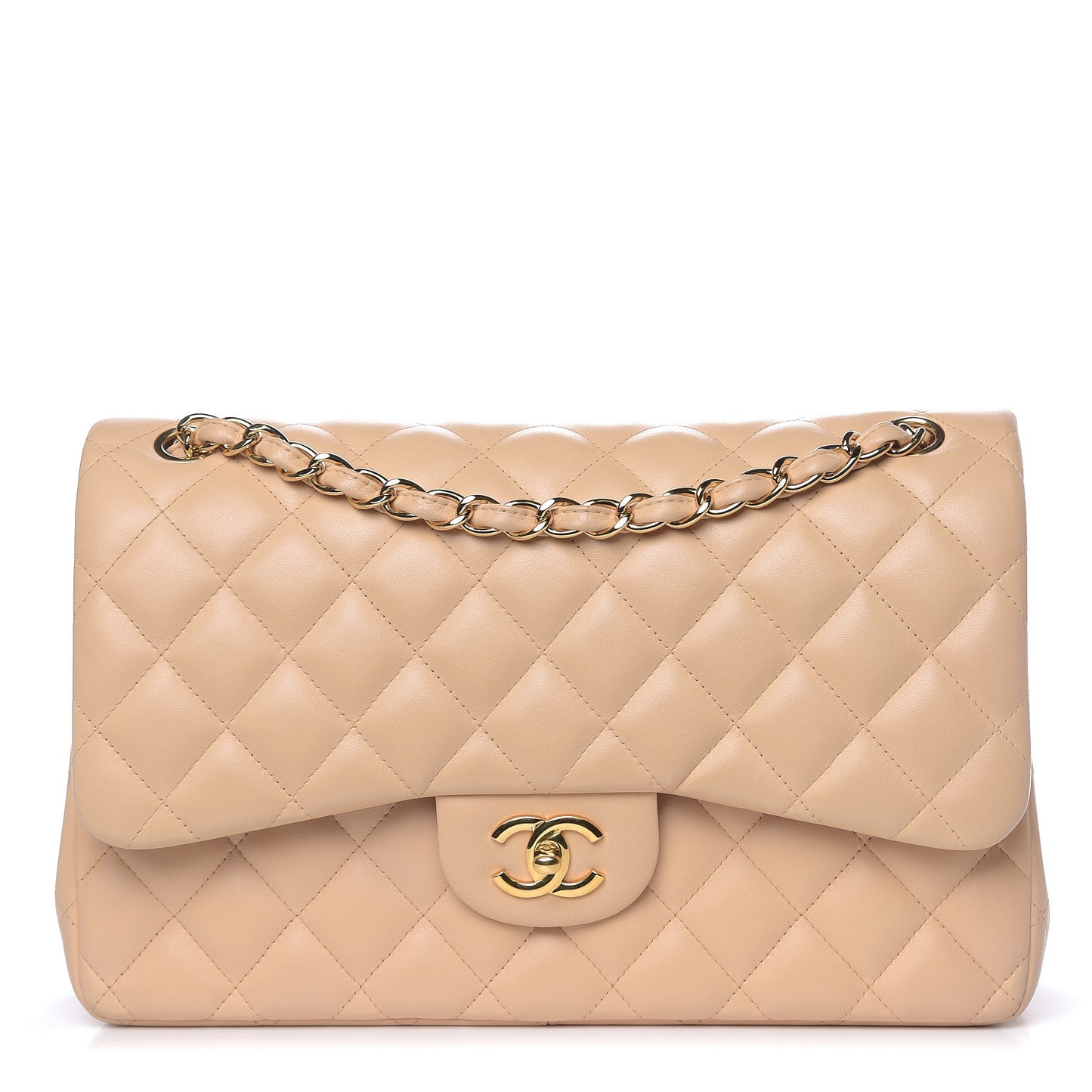 Lambskin Quilted Jumbo Double Flap Beige Clair