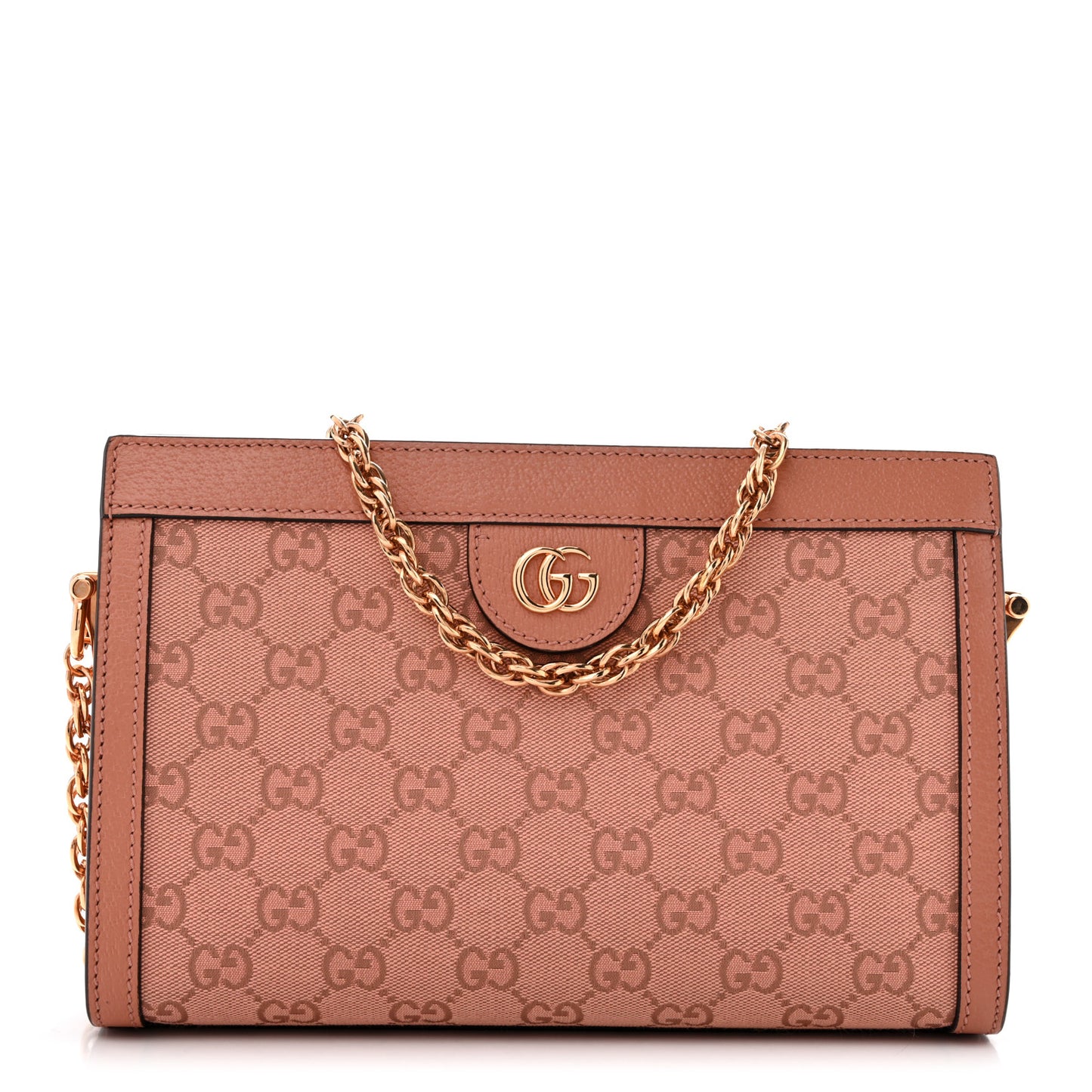 Monogram Textured Dollar Calfskin Small Ophidia Chain Shoulder Bag Cloche Rose Pink
