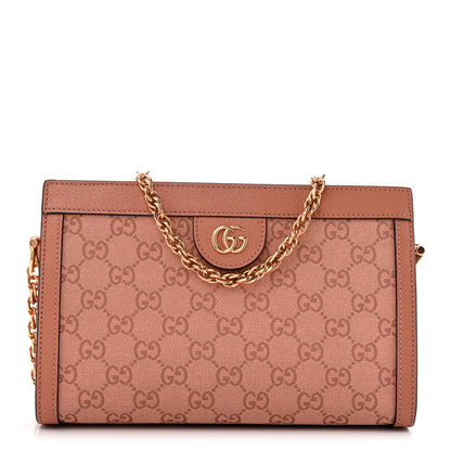 Gucci Monogram Textured Dollar Calfskin Small Ophidia Chain Shoulder Bag Cloche Rose Pink 1 of 10