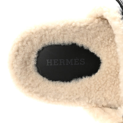 Hermes Calfskin Woolskin Womens Chypre Sandals 35.5 Black Ecru 8 of 9