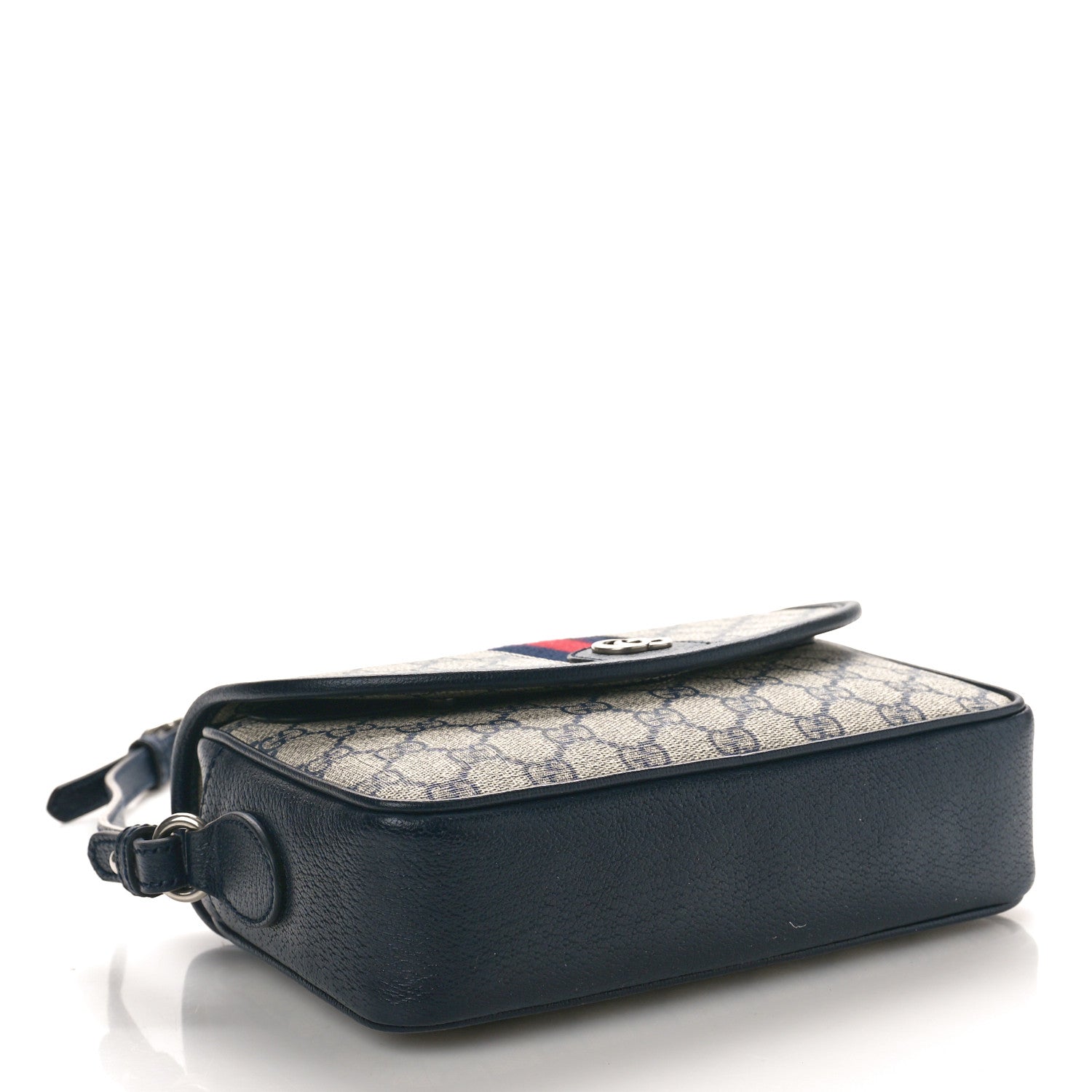 Gucci GG Supreme Monogram Textured Dollar Calfskin Web Studded Mini Ophidia Flap Shoulder Bag Beige Blue 4 of 10