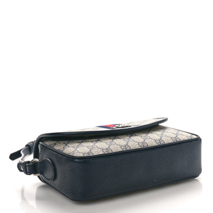 Gucci GG Supreme Monogram Textured Dollar Calfskin Web Studded Mini Ophidia Flap Shoulder Bag Beige Blue 4 of 10