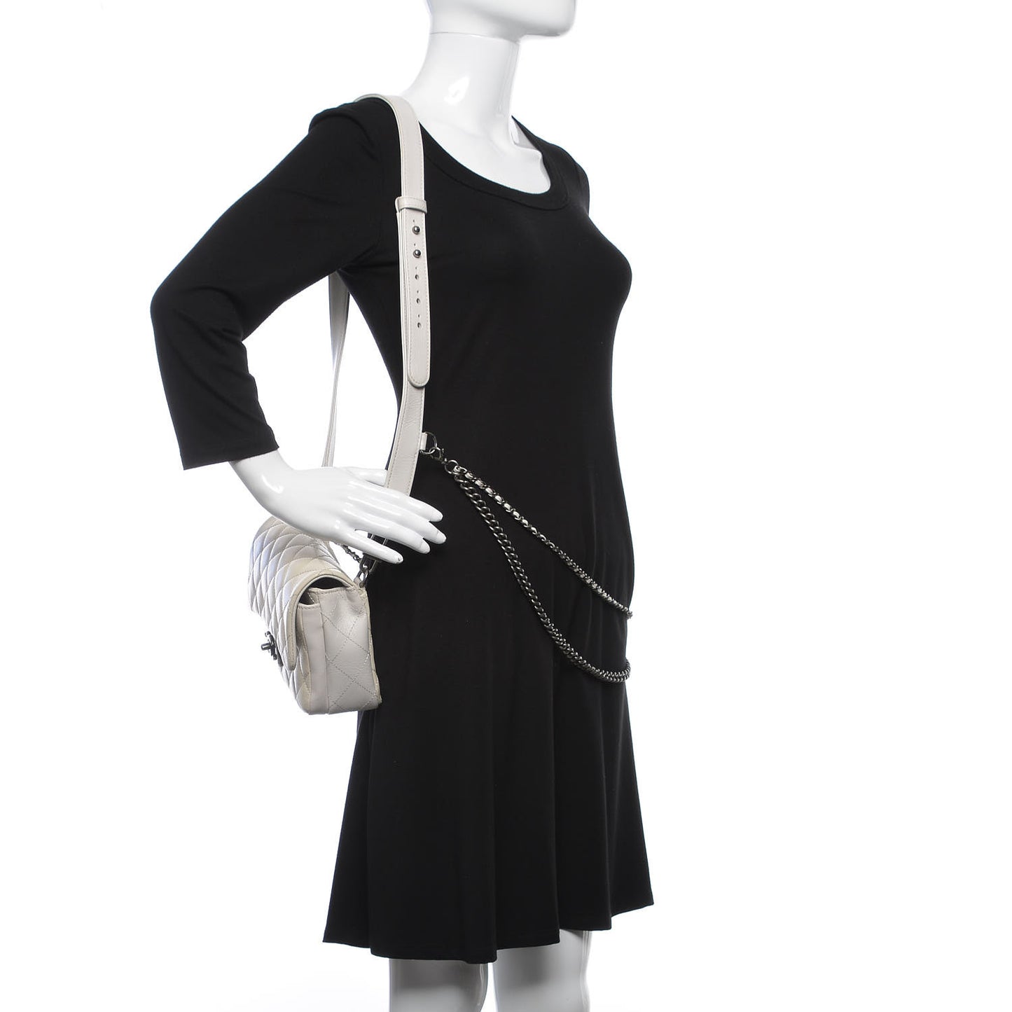 Shiny Goatskin Quilted Small Double Carry Waist Chain Flap White
