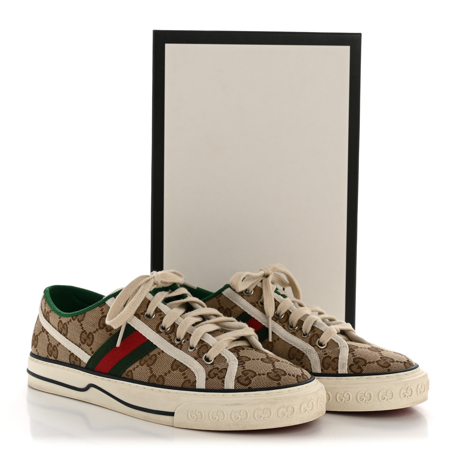 Gucci GG Monogram Web Womens 1977 Tennis Sneakers 40.5 Beige Ebony Mystic White 11 of 11