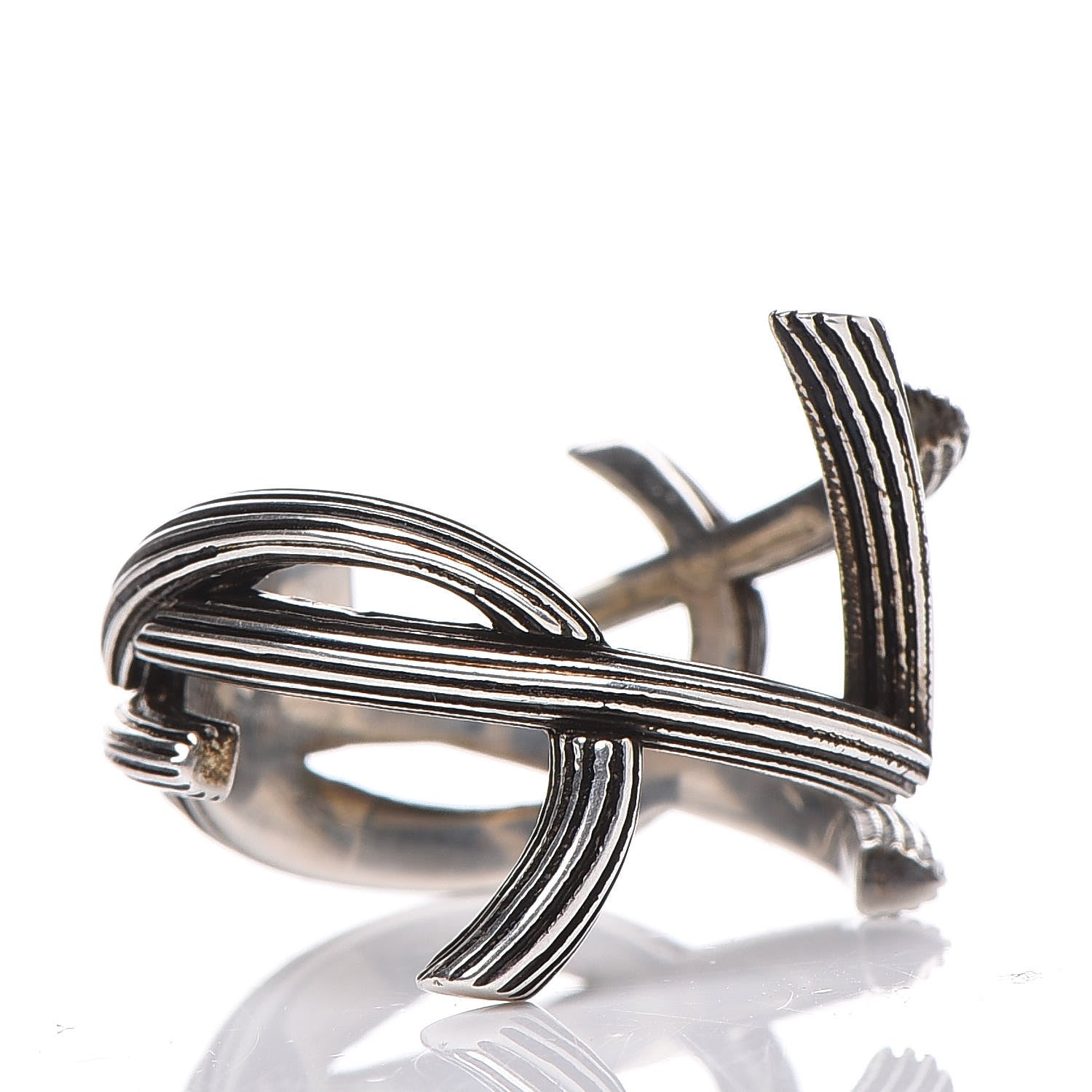 Saint Laurent Straited Brass Monogram Ring 6 Oxidized Silver 3 of 6