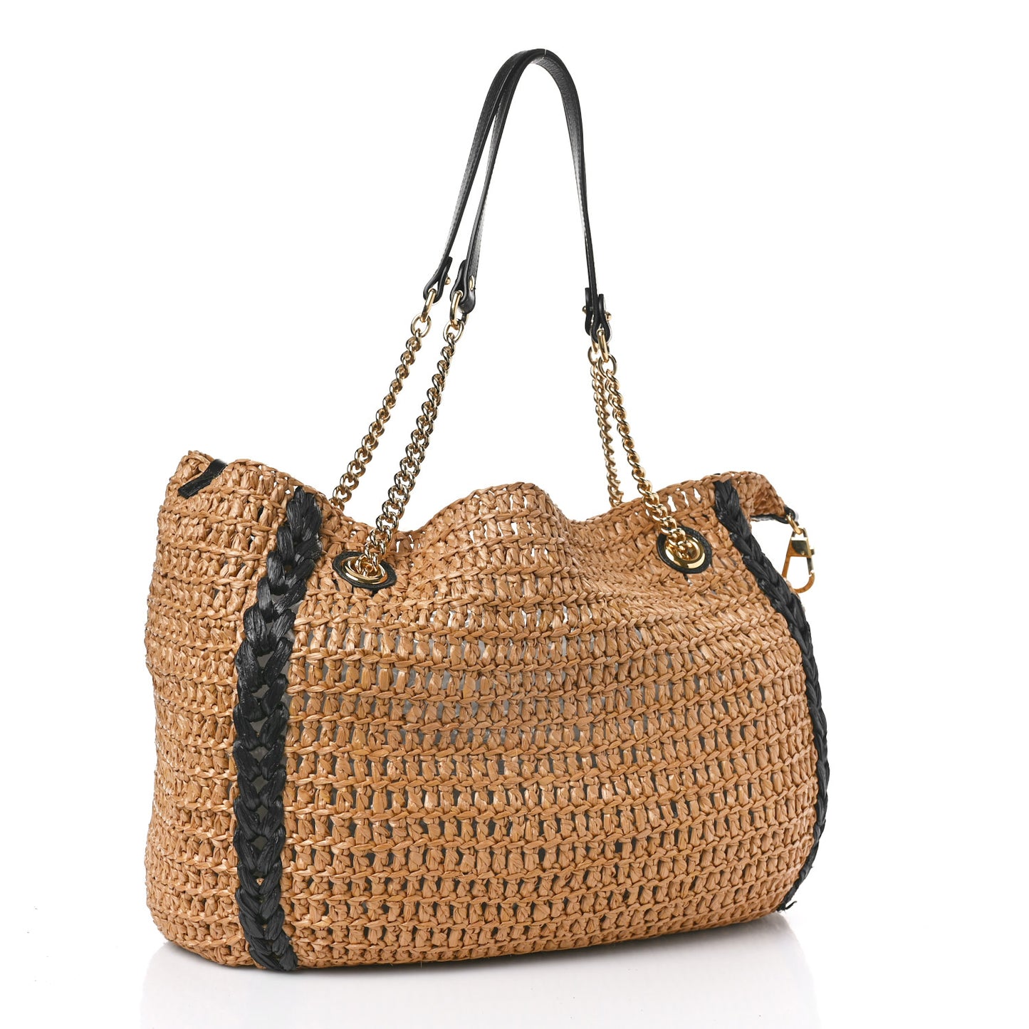 Raffia Effect Large GG Marmont Shoulder Tote Bag Natural Black
